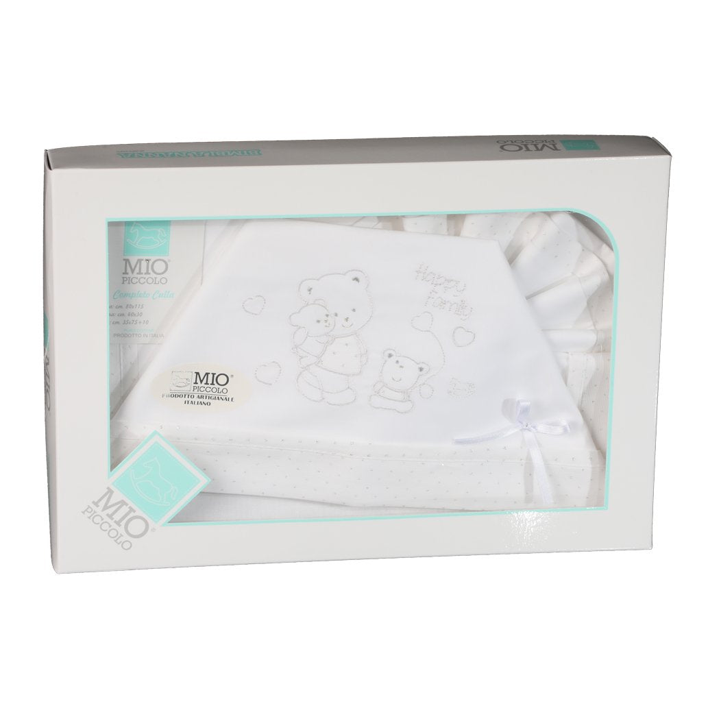 MIO PICCOLO Set lenzuola culla/passeggino puro Cotone ricamo orsacchiotto - Cassaniti