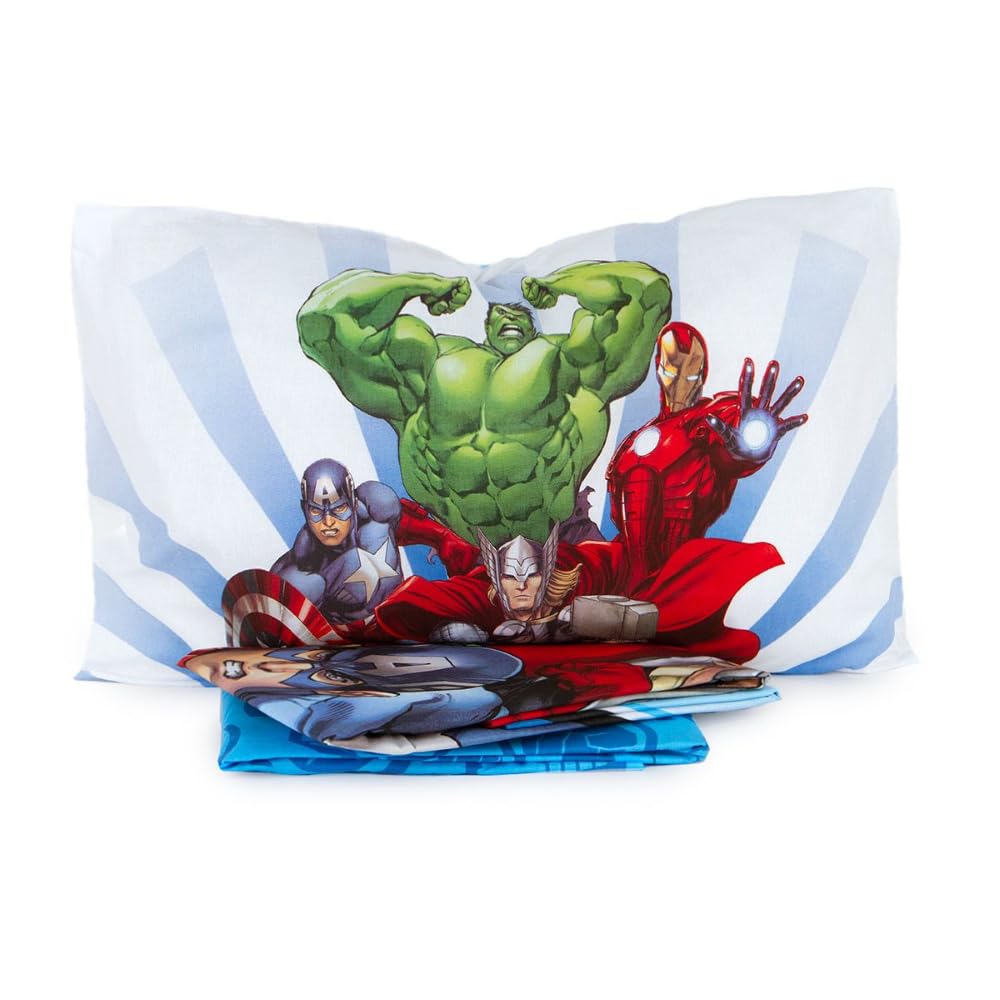 DISNEY-MARVEL Completo lenzuola, set 3 pezzi, sotto con angoli, sopra, federa, 100% Cotone