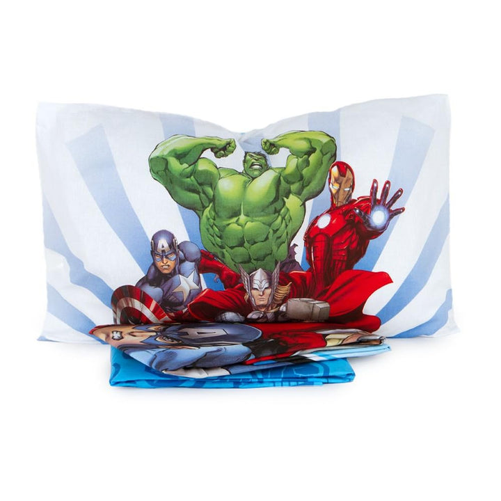 DISNEY-MARVEL Completo lenzuola, set 3 pezzi, sotto con angoli, sopra, federa, 100% Cotone
