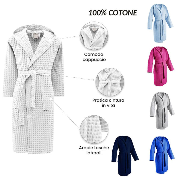 Accappatoio nido d'ape in cotone con cintura girovita