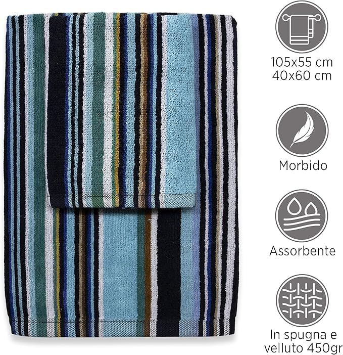 SOMMARUGA Coppia di asciugamani in spugna cinigliata (ospite+asciugamano)