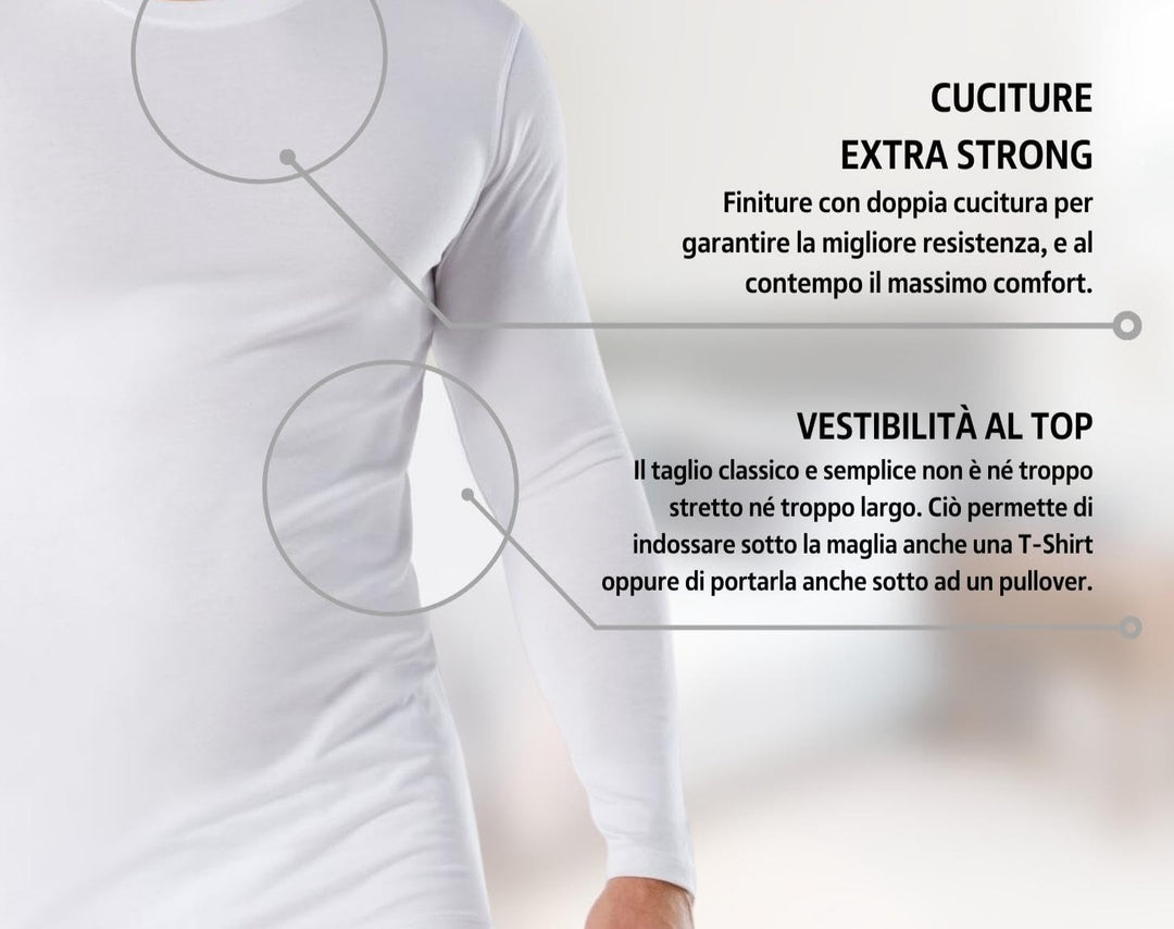 NAVIGARE 3 Maglia uomo intima caldo cotone maniche lunghe Girocollo art. 113 - Cassaniti
