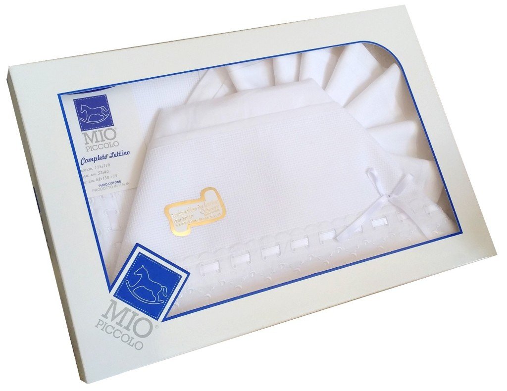 MIO PICCOLO Composè lettino/culla tela aida da ricamare con inserti in san gallo - Cassaniti