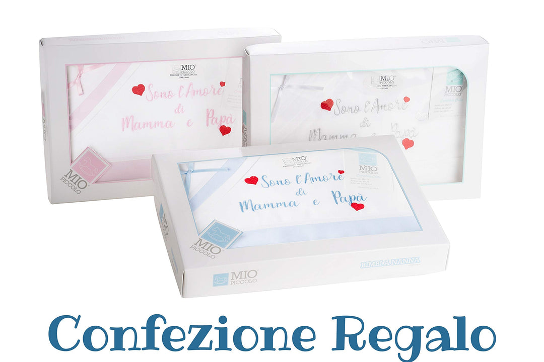 MIO PICCOLO lenzuola culla/passeggino cotone ricamato "sono l'AMORE di MAMMA e PAPA'" - Cassaniti