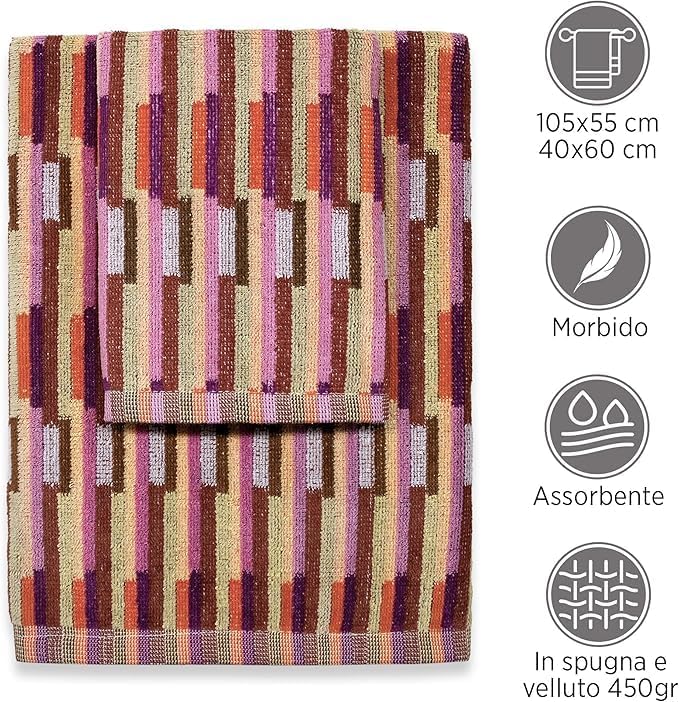 SOMMARUGA Coppia di asciugamani in spugna cinigliata (ospite+asciugamano)