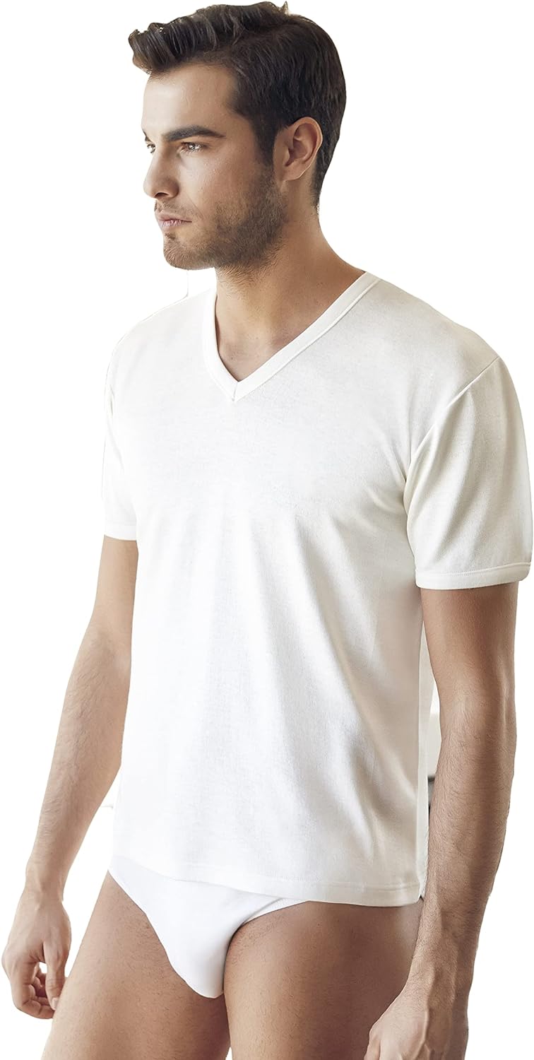 NOTTINGHAM 3/6 Maglia uomo mezza manica scollo a V lana cotone art. TV16 - Cassaniti