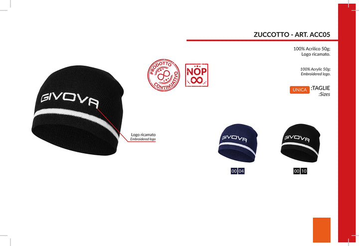 GIVOVA Cappello zuccotto sport con Logo Ricamato