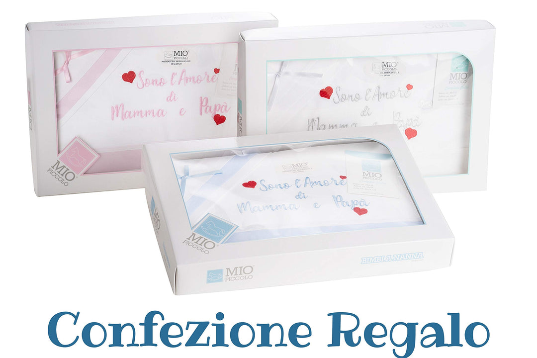 MIO PICCOLO lenzuola culla/passeggino cotone ricamato "sono l'AMORE di MAMMA e PAPA'" - Cassaniti