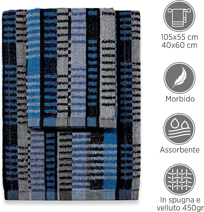 SOMMARUGA Coppia di asciugamani in spugna cinigliata (ospite+asciugamano)
