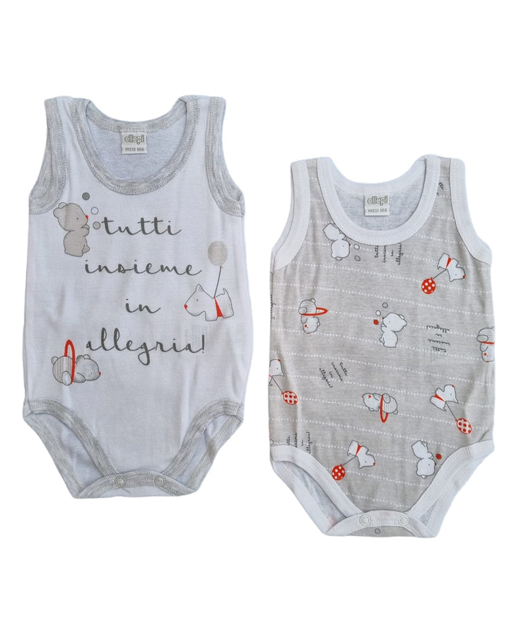 ELLEPI Body Spalla Larga Neonato Senza Maniche 100% Cotone, Confezione 2 Pz - Cassaniti