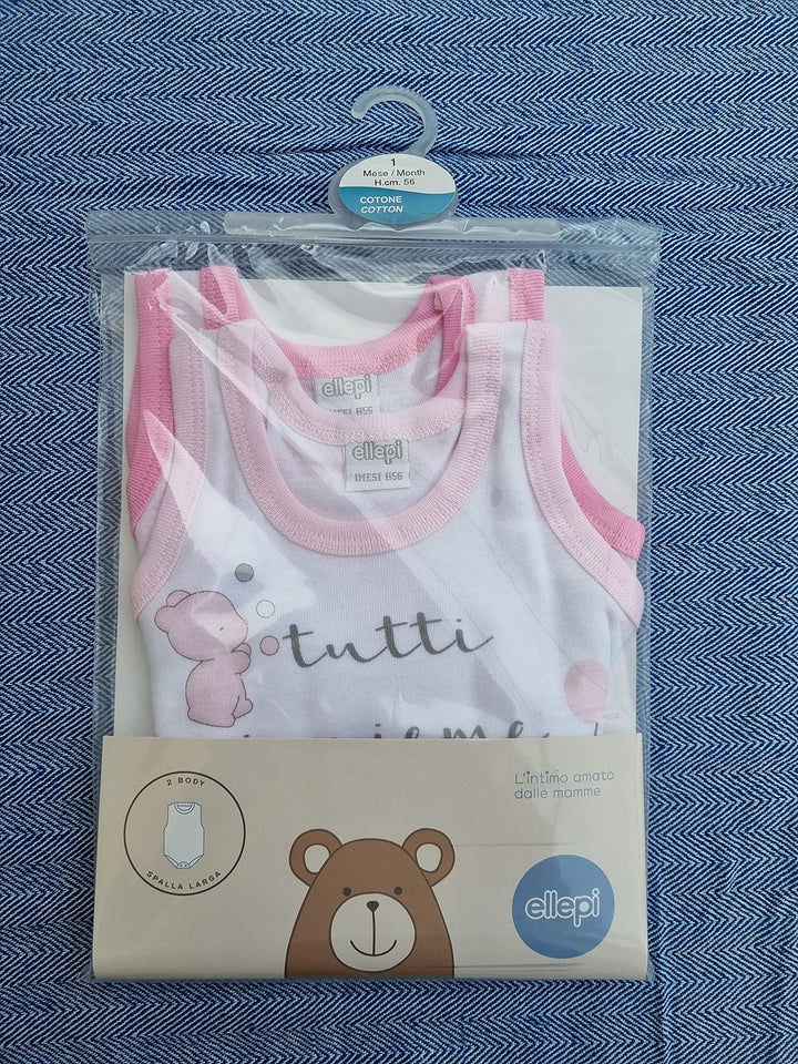 ELLEPI Body Spalla Larga Neonato Senza Maniche 100% Cotone, Confezione 2 Pz - Cassaniti