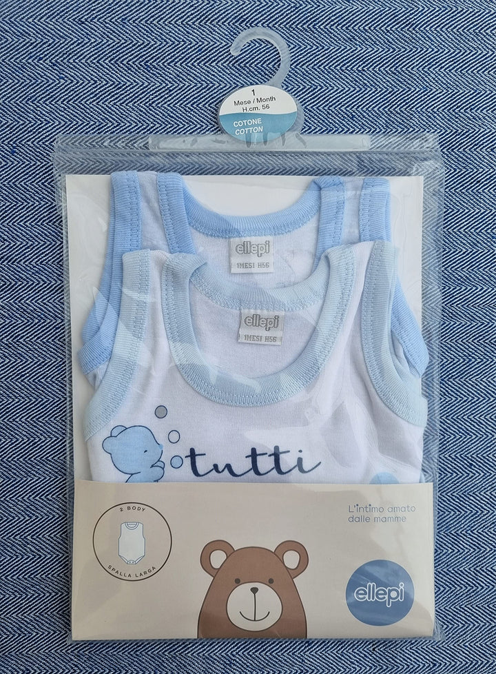 ELLEPI Body Spalla Larga Neonato Senza Maniche 100% Cotone, Confezione 2 Pz - Cassaniti