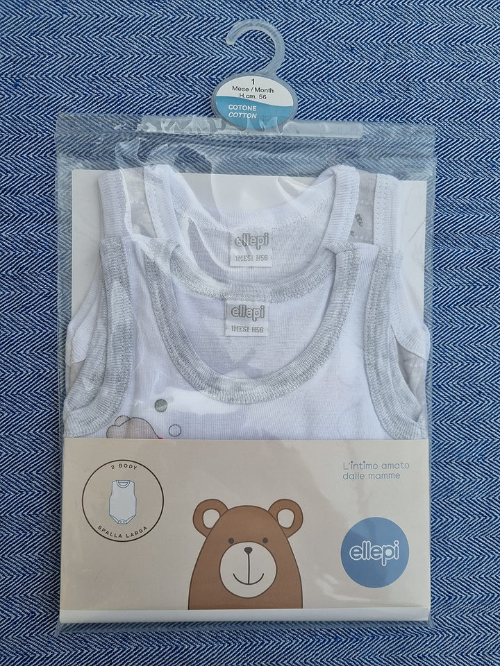 ELLEPI Body Spalla Larga Neonato Senza Maniche 100% Cotone, Confezione 2 Pz - Cassaniti