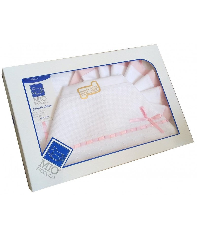 MIO PICCOLO Composè lettino/culla tela aida da ricamare con inserti in san gallo - Cassaniti