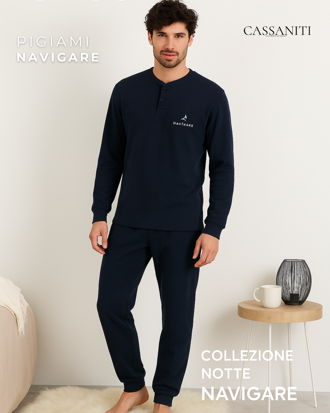 NAVIGARE Pigiama uomo caldo cotone serafino con polsini art. 14589