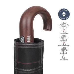 PERLETTI Ombrello Technology Apri e Chiudi Tartan con Manico Curvo Art. 21827