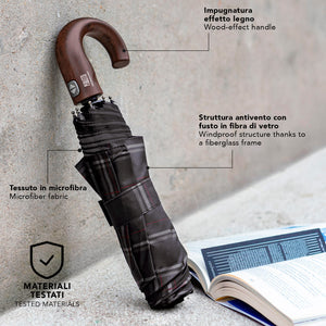 PERLETTI Ombrello Technology Apri e Chiudi Tartan con Manico Curvo Art. 21827