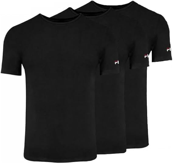 FILA 3 T-Shirt Uomo Maglie Intime Cotone Bielastico Nero e Assortito