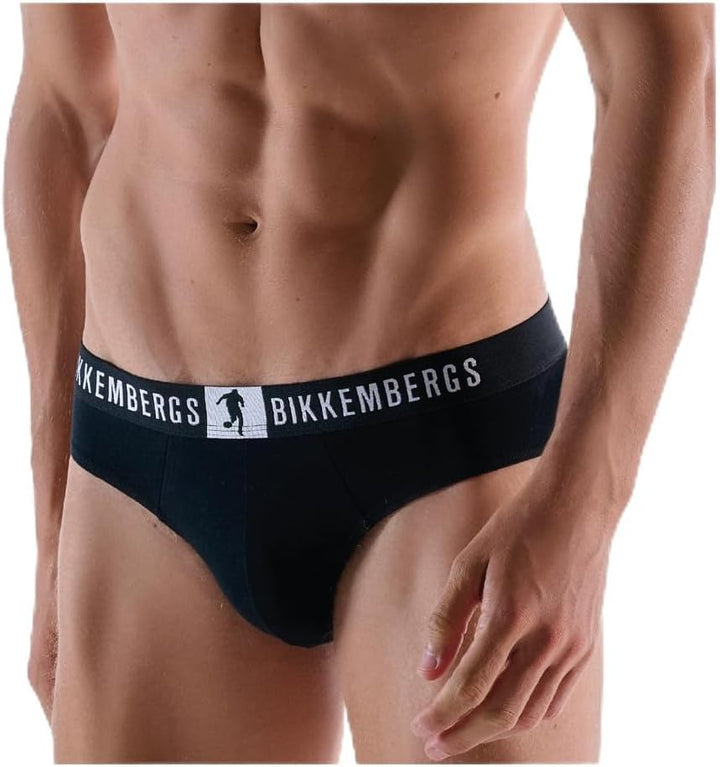 BIKKEMBERGS Set 3 Slip Uomo in Cotone Stretch con Elastico Logato 21016-NER