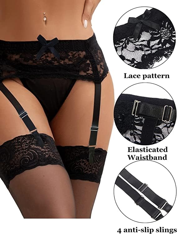 SIèLEI Reggicalze per Donna Giarrettiere Reggicalze con 4 Cinghie Regolabili per Calze Lingerie di Pizzo Art. 2679