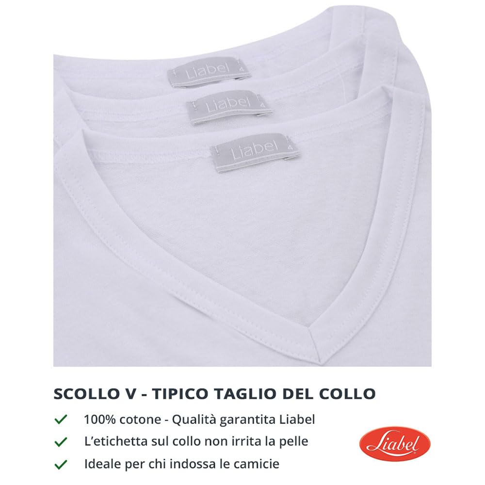 LIABEL T-Shirt Uomo Collo a Punta 100% Cotone, 4428 Pacco da 3 pz