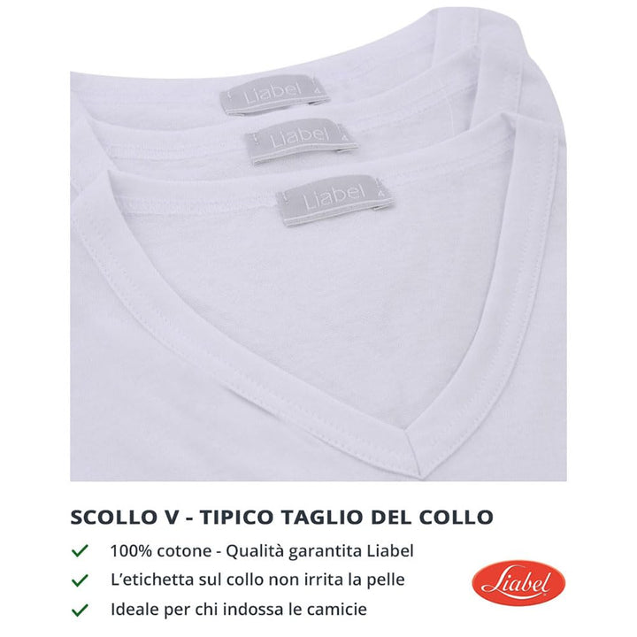 LIABEL T-Shirt Uomo Collo a Punta 100% Cotone, 4428 Pacco da 3 pz