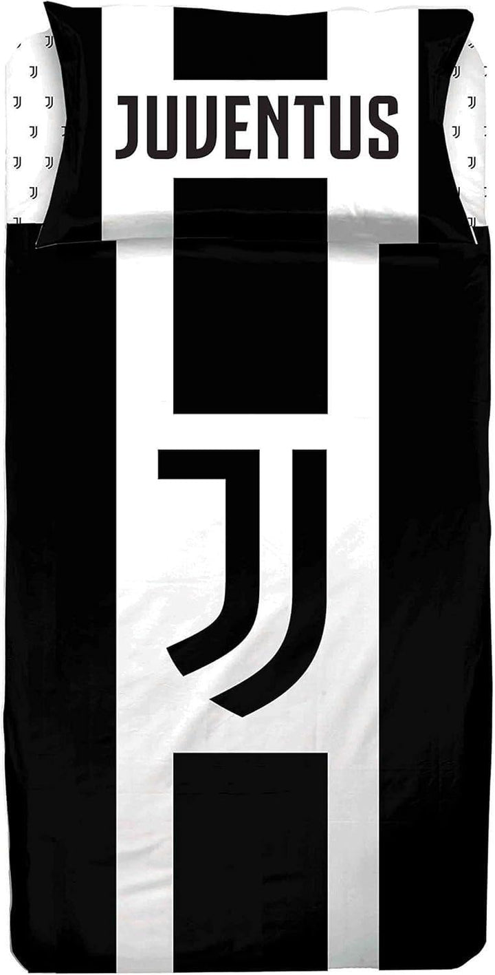 JUVENTUS Set Lenzuola per Letto Singolo – Bianco/Nero – 100% Cotone – Prodotto Ufficiale