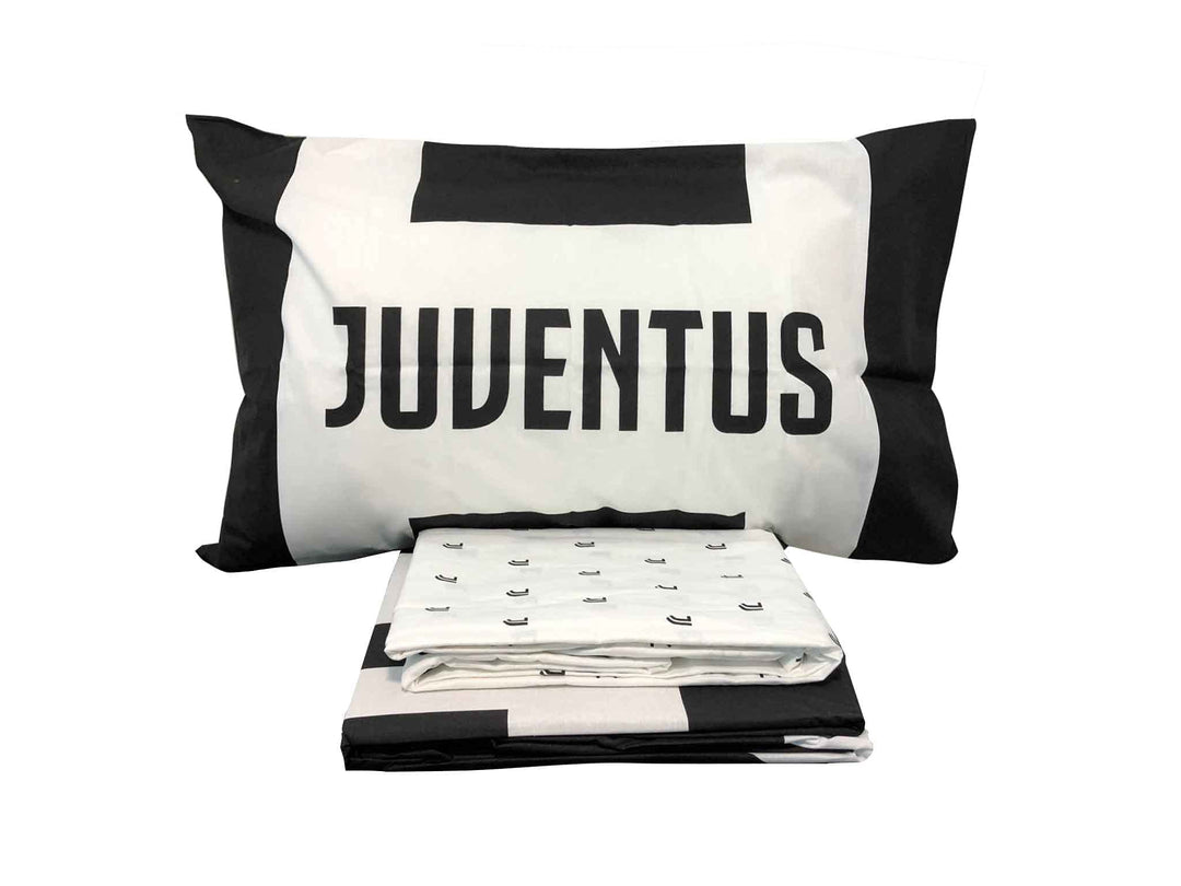 JUVENTUS Set Lenzuola per Letto Singolo – Bianco/Nero – 100% Cotone – Prodotto Ufficiale