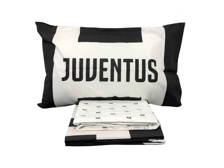 JUVENTUS Set Lenzuola per Letto Singolo – Bianco/Nero – 100% Cotone – Prodotto Ufficiale