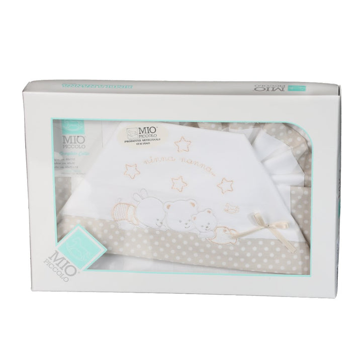 MY LITTLE crib/stroller sheet set in pure cotton with teddy bear embroidery 