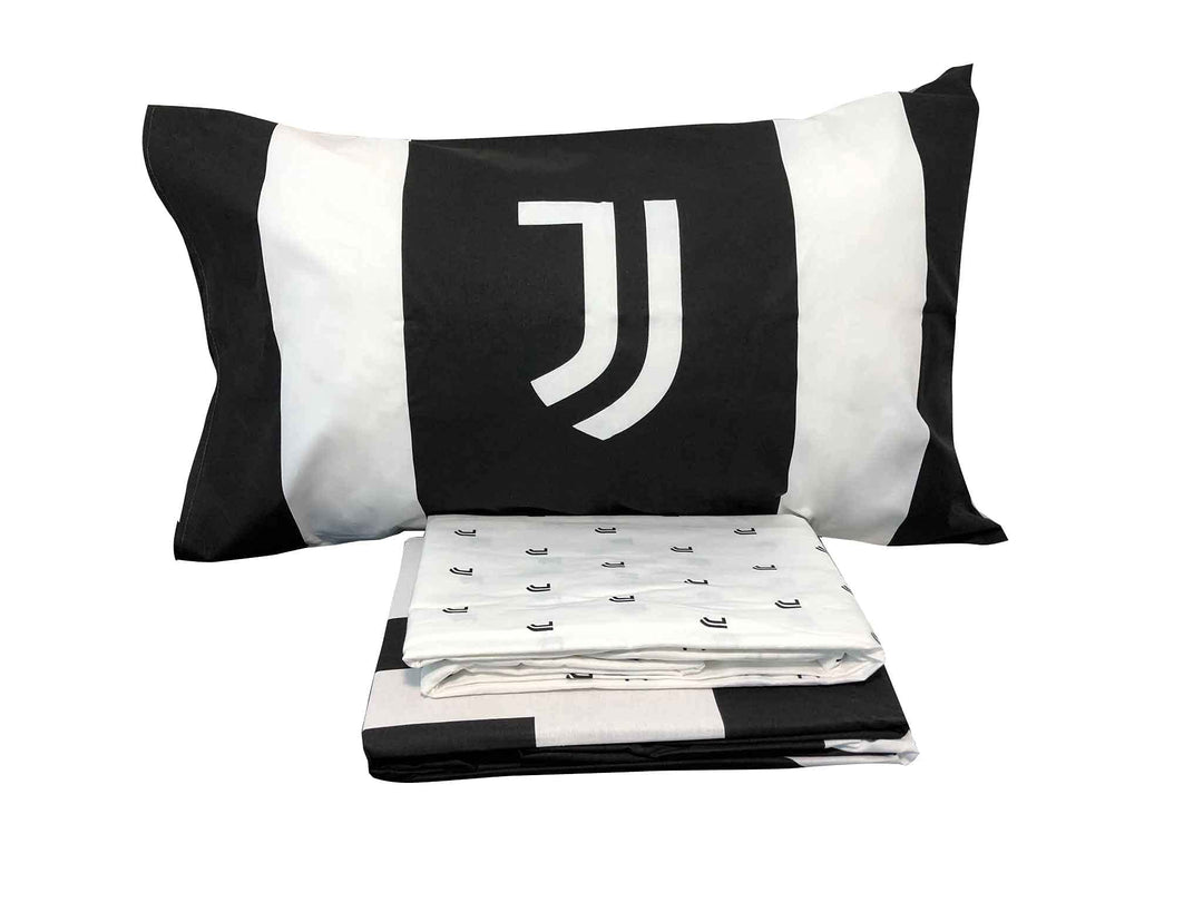 JUVENTUS Set Lenzuola per Letto Singolo – Bianco/Nero – 100% Cotone – Prodotto Ufficiale