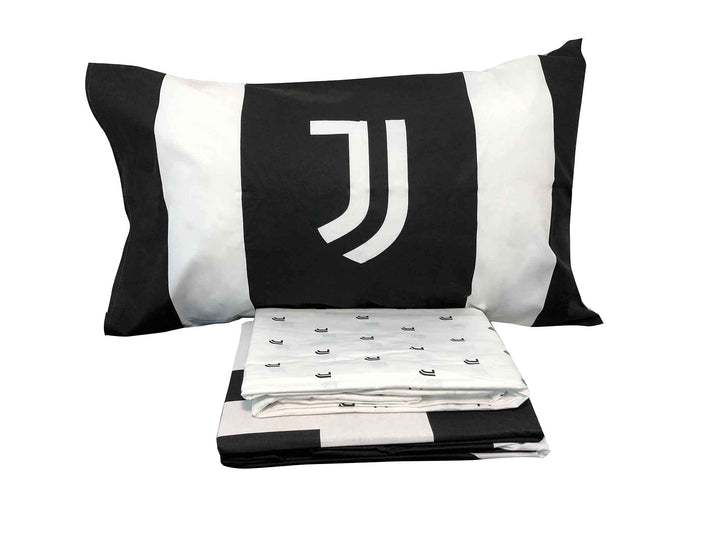 JUVENTUS Set Lenzuola per Letto Singolo – Bianco/Nero – 100% Cotone – Prodotto Ufficiale