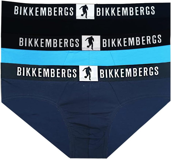 BIKKEMBERGS Set 3 Slip Uomo in Cotone Stretch con Elastico Logato 21016-NER