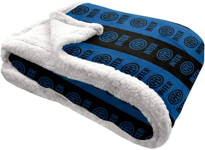 INTER – Coperta Sherpa / Plaid in Agnellato Sintetico, 130 x 160 cm, Prodotto Ufficiale F.C.