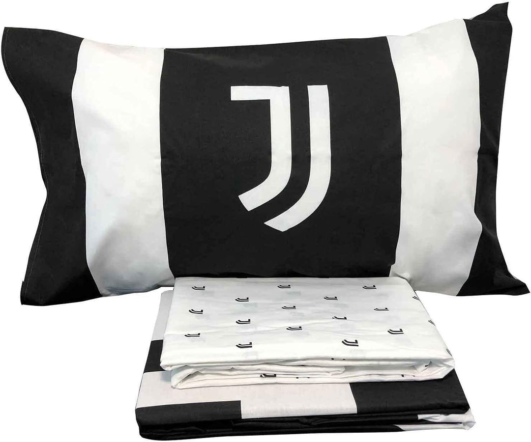 JUVENTUS Set Lenzuola per Letto Singolo – Bianco/Nero – 100% Cotone – Prodotto Ufficiale