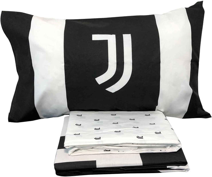 JUVENTUS Set Lenzuola per Letto Singolo – Bianco/Nero – 100% Cotone – Prodotto Ufficiale