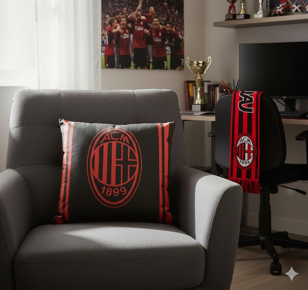 MILAN Cuscino Arredo Ufficiale- Rosso-Nero con Logo 1899 (40x40 cm)