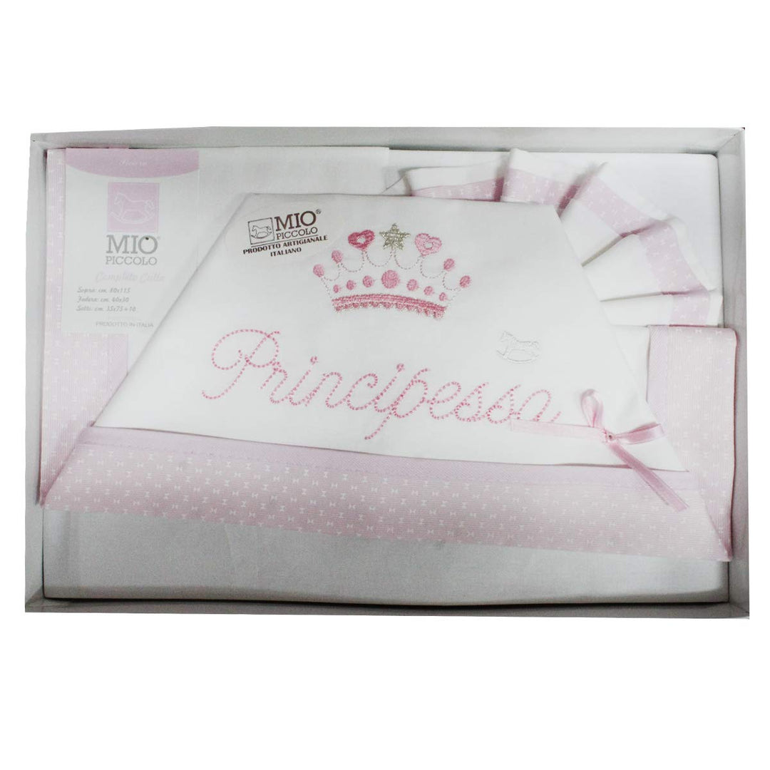 MY LITTLE Compose' cot/cot pure cotton sheets embroidered with "Il Principino" and "Princess"