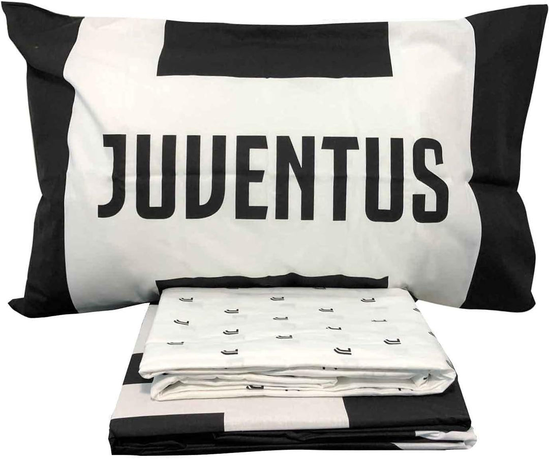 JUVENTUS Set Lenzuola per Letto Singolo – Bianco/Nero – 100% Cotone – Prodotto Ufficiale