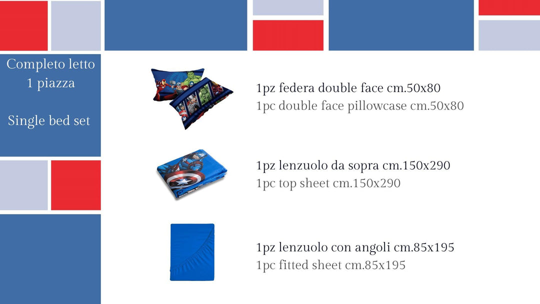 DISNEY-MARVEL coppia lenzuola personaggi Piazza Singola