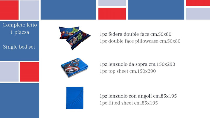 DISNEY-MARVEL coppia lenzuola personaggi Piazza Singola