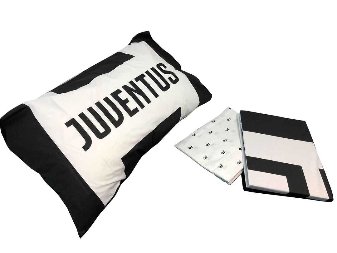 JUVENTUS Set Lenzuola per Letto Singolo – Bianco/Nero – 100% Cotone – Prodotto Ufficiale