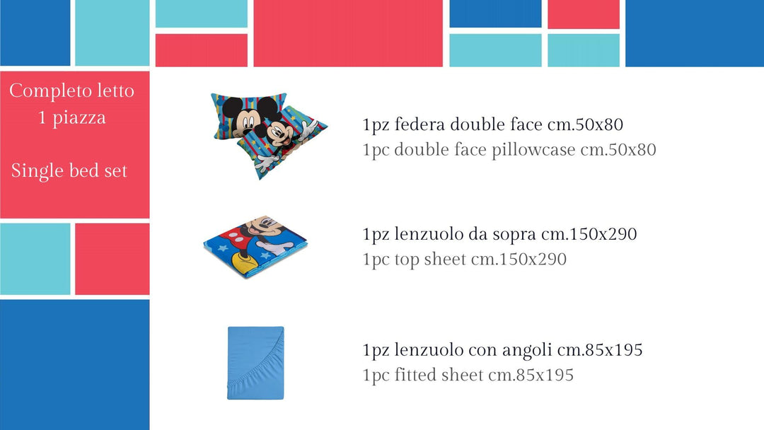 DISNEY-MARVEL coppia lenzuola personaggi Piazza Singola