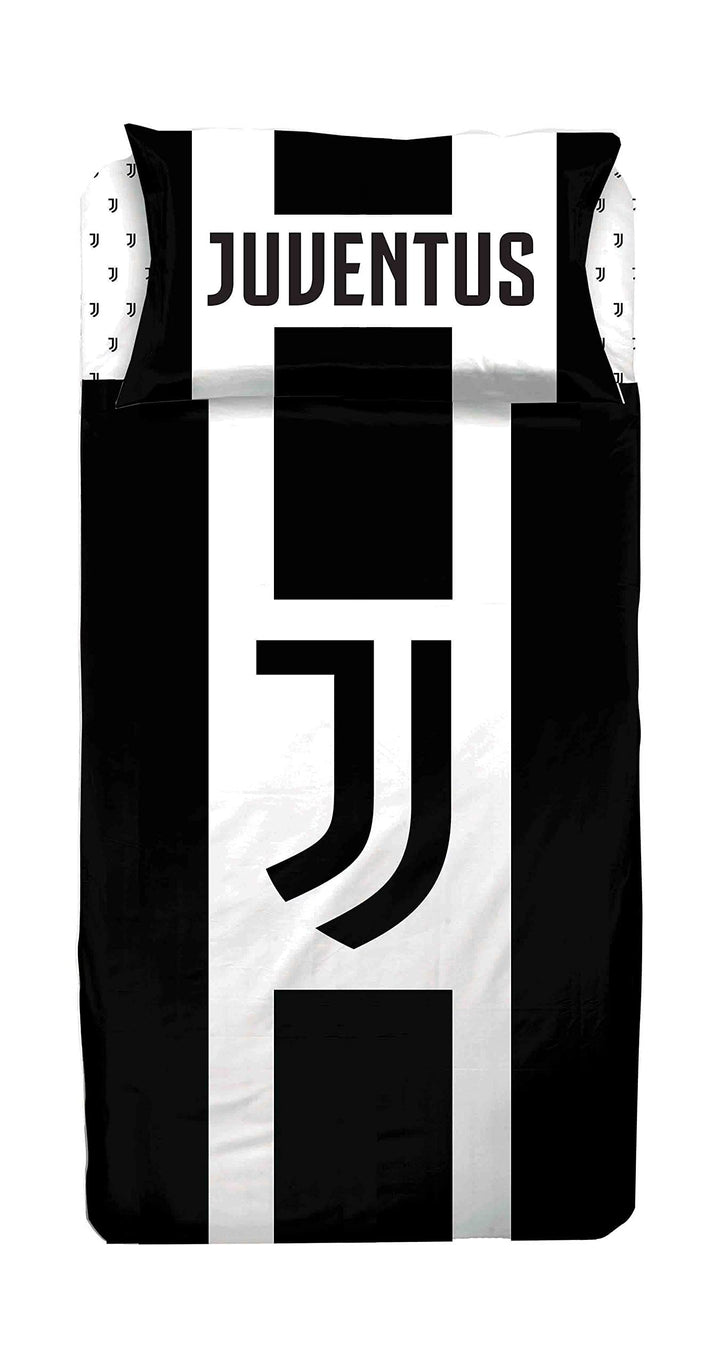 JUVENTUS Set Lenzuola per Letto Singolo – Bianco/Nero – 100% Cotone – Prodotto Ufficiale