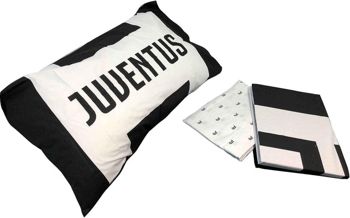 JUVENTUS Set Lenzuola per Letto Singolo – Bianco/Nero – 100% Cotone – Prodotto Ufficiale