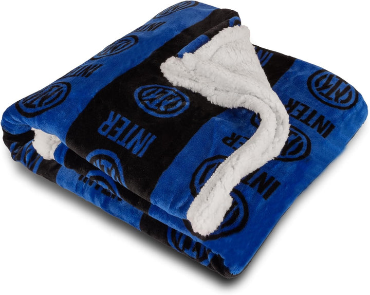 INTER – Coperta Sherpa / Plaid in Agnellato Sintetico, 130 x 160 cm, Prodotto Ufficiale F.C.