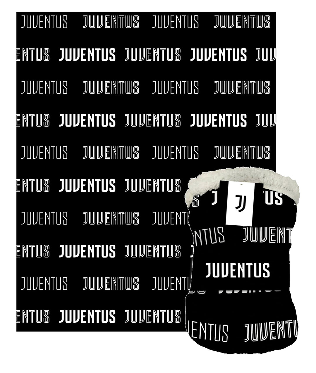 JUVENTUS Plaid Coperta in Sherpa – 130 x 160 cm – Nero/Bianco – Prodotto Ufficiale