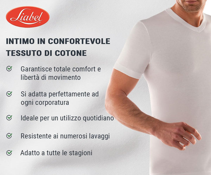 LIABEL T-Shirt Uomo Collo a Punta 100% Cotone, 4428 Pacco da 3 pz