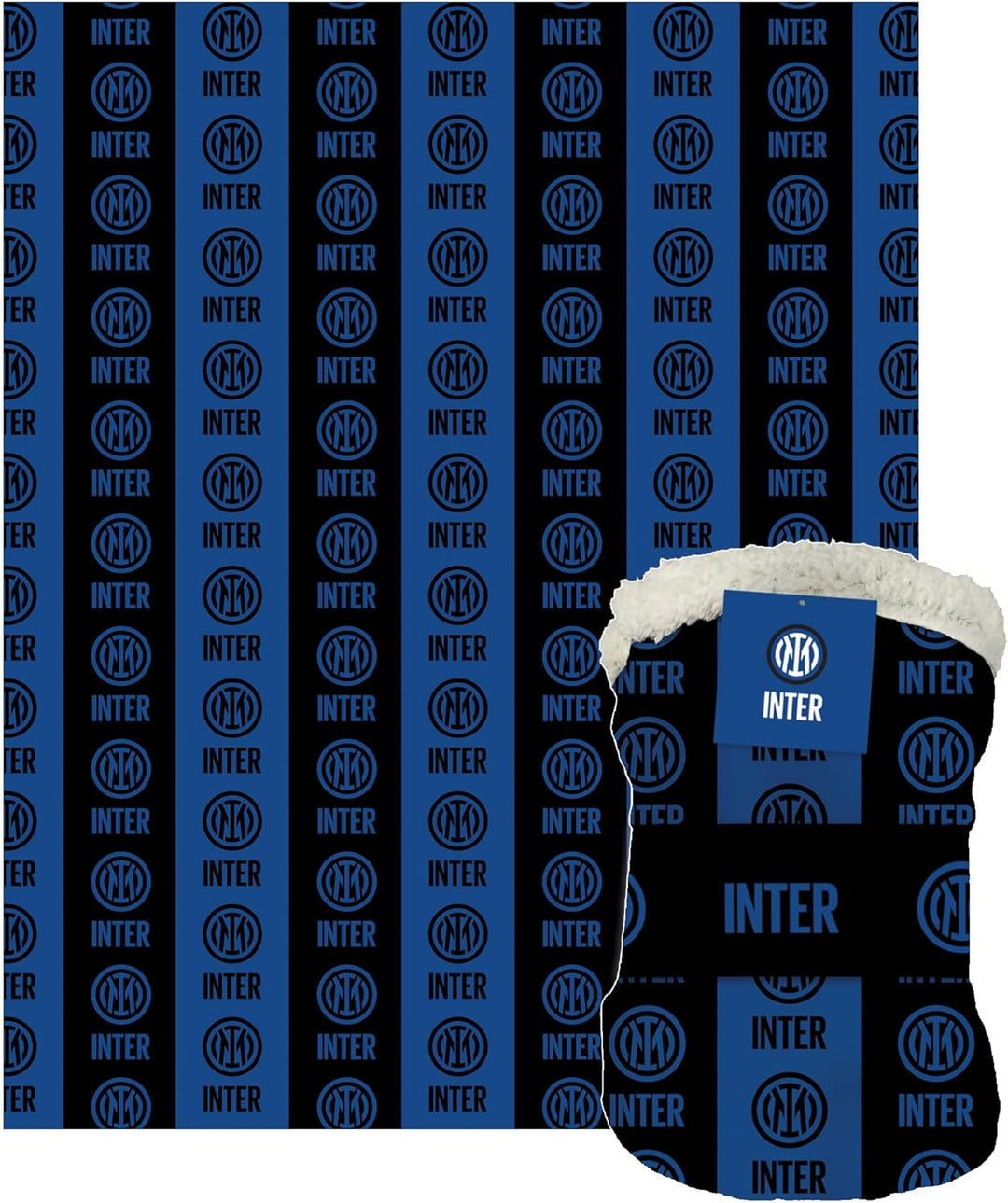 INTER – Coperta Sherpa / Plaid in Agnellato Sintetico, 130 x 160 cm, Prodotto Ufficiale F.C.