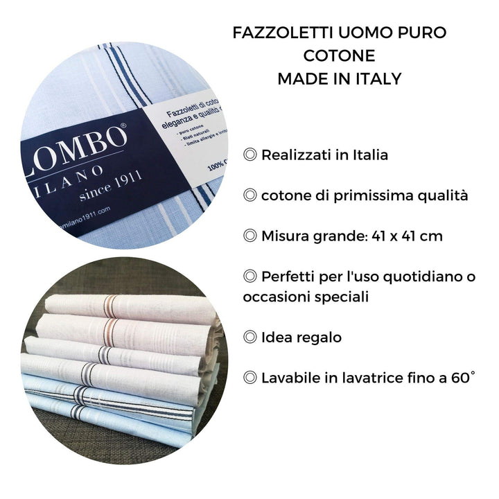 COLOMBO – 12 Fazzoletti da Uomo Bianchi/Colorati in Finissimo Cotone 100% Art. RENO